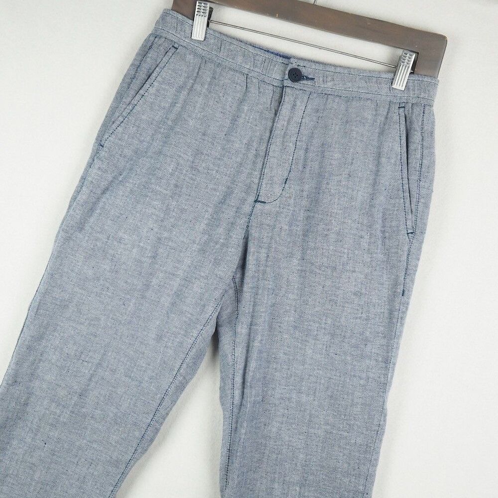 Tommy Bahama Linen Blend Drawstring Pants Blue Twill Womens S/P 30 Stretch